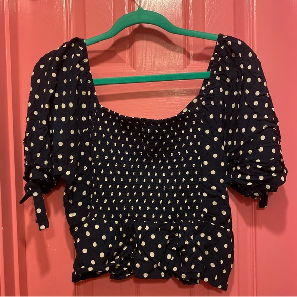 J. Crew Cropped Navy Polka Dot Top - Picture 7 of 7